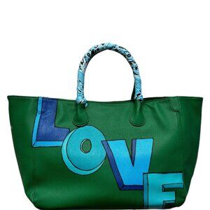 Everyday Vegan Leather Tote - Hand Painted LOVE